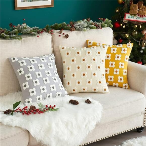 EMEMA Decorative Throw Pillow Covers Sun Flower Jacquard Pillowcase Cushion - Picture 6 of 7